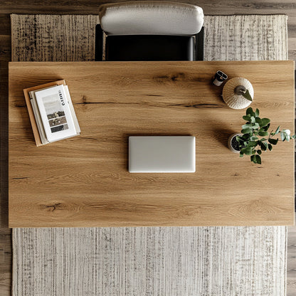 The Underhill Handcrafted Work Desk a clean, solid hardwood to psupported by sleek metal legs, styled in a modern, light-filled workspace-4